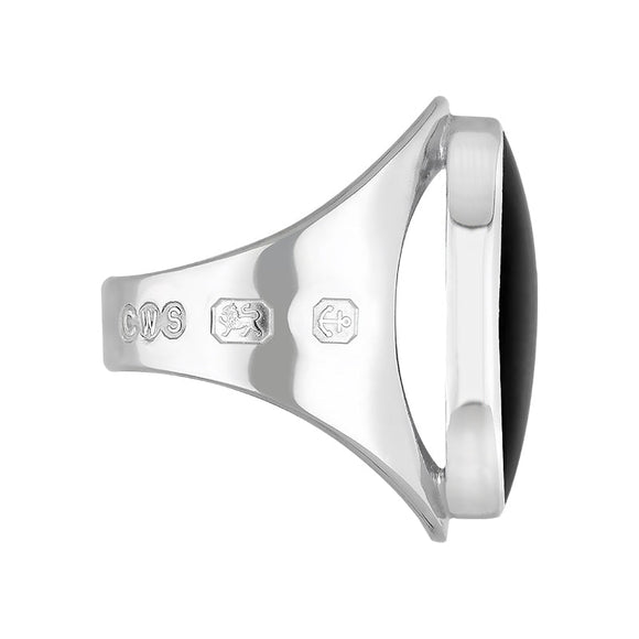 Silver Whitby Jet King's Coronation Hallmark Medium Oval Ring  R012 CFH