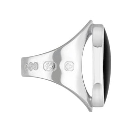 Silver Whitby Jet King's Coronation Hallmark Medium Oval Ring  R012 CFH