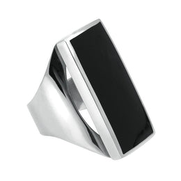 Silver Whitby Jet Large Oblong Ring R064