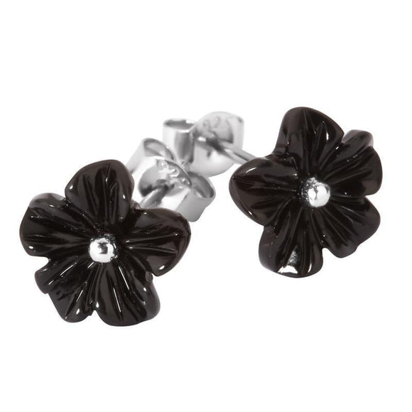 Sterling Silver Whitby Jet Large Petal Stud Earrings. E1322.