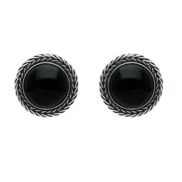 Sterling Silver Whitby Jet Large Round Foxtail Stud Earrings. E1456.