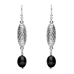 Silver Whitby Jet Lattice Drop Earrings. E1552.