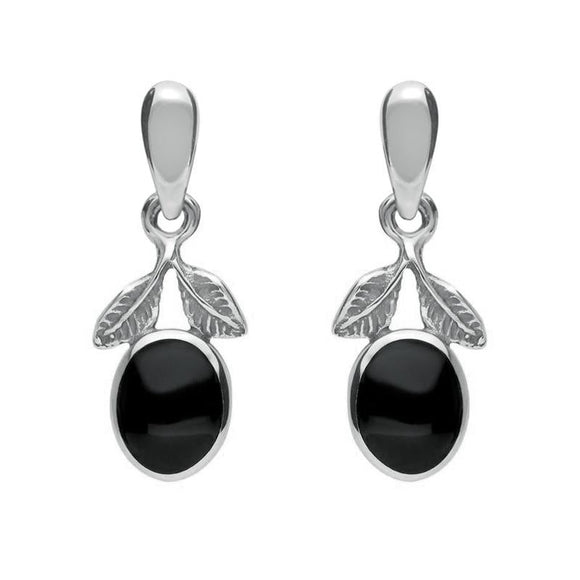 Sterling Silver Whitby Jet Heritage Leaf Drop Earrings E025