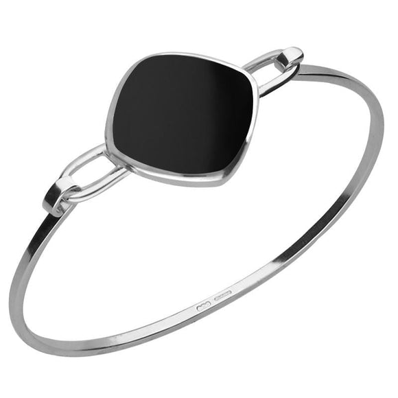 Sterling Silver Whitby Jet Slim Cushion Bangle. B035.