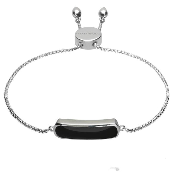 Sterling Silver Whitby Jet Lineaire Petite Oval Bracelet. B1072.