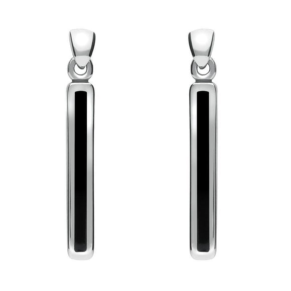 Silver Whitby Jet Long Slim Drop Earrings E1071