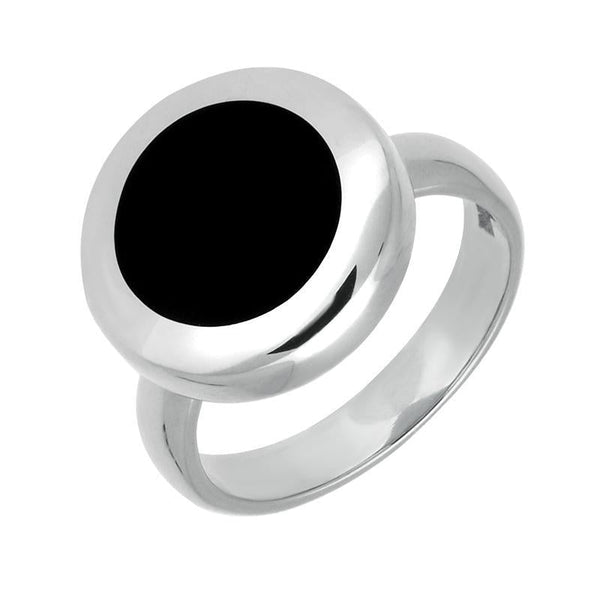 Silver Whitby Jet Modern Framed Round Ring R498