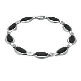 Sterling Silver Whitby Jet Nine Stone Long Oval Bracelet B1082