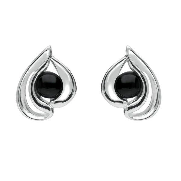 Sterling Silver Whitby Jet Open Teardrop Stud Earrings. E1907.