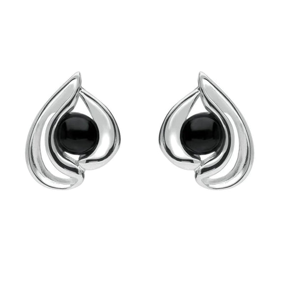 Sterling Silver Whitby Jet Open Teardrop Stud Earrings. E1907.