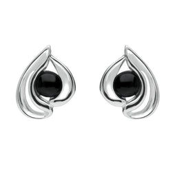 Sterling Silver Whitby Jet Open Teardrop Stud Earrings. E1907.