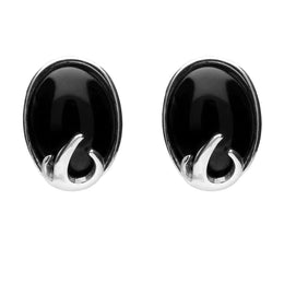 Silver Whitby Jet Oval Claw Stud Earrings E1578