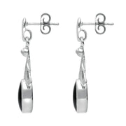 Silver Whitby Jet Oval Leaf Drop Stud Earrings E124