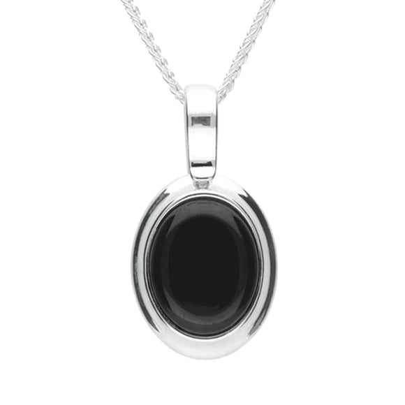 Sterling Silver Whitby Jet Oval Necklace. P2837.
