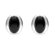 Sterling Silver Whitby Jet Oval Part Set Stud Earrings E2090
