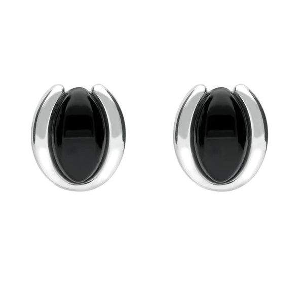 Sterling Silver Whitby Jet Oval Part Set Stud Earrings E2090