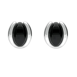Sterling Silver Whitby Jet Oval Part Set Stud Earrings E2090