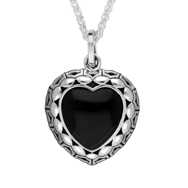 Silver Whitby Jet Oxidised Heart Necklace P2557