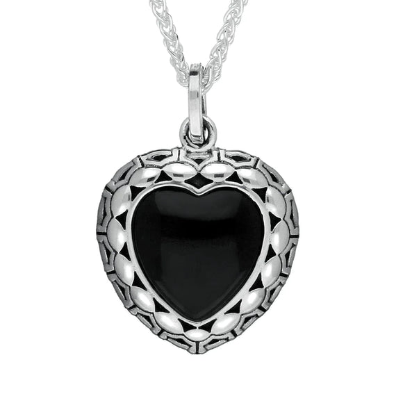 Silver Whitby Jet Oxidised Heart Necklace P2557