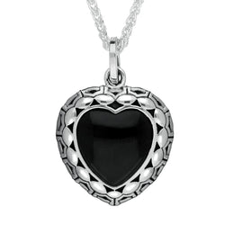 Silver Whitby Jet Oxidised Heart Necklace P2557