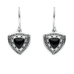 Silver Whitby Jet Oxidised Shield Drop Earrings E1915