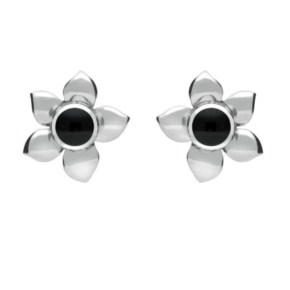 Sterling Silver Whitby Jet Petal Stud Earrings E028