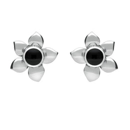 Sterling Silver Whitby Jet Petal Stud Earrings E028