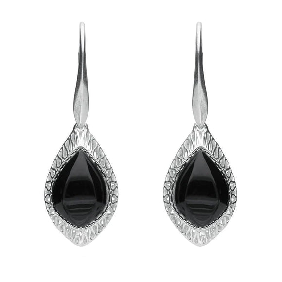 Silver Whitby Jet Pierced Drop Earrings E2130