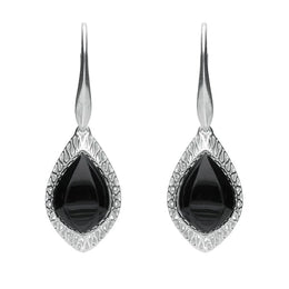 Silver Whitby Jet Pierced Drop Earrings E2130