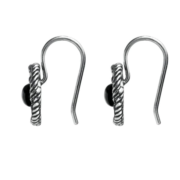 Sterling Silver Whitby Jet Rope Edge Open Circle Port Hole Earrings. E1621