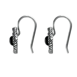 Sterling Silver Whitby Jet Rope Edge Open Circle Port Hole Earrings. E1621