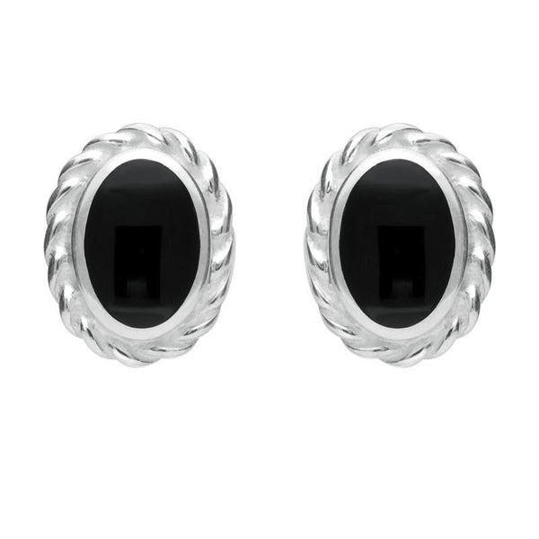 Silver Whitby Jet Rope Edge Oval Stud Earrings E289