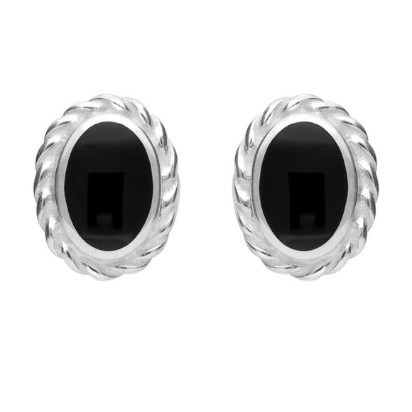 Silver Whitby Jet Rope Edge Oval Stud Earrings E289