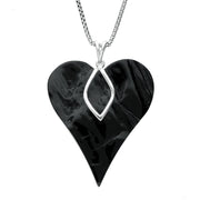 Silver Whitby Jet Rough Cut Heart Necklace PUNQ0004979