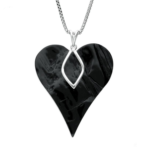 Silver Whitby Jet Rough Cut Heart Necklace PUNQ0004979