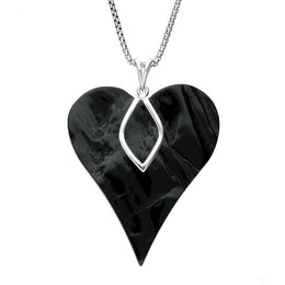 Silver Whitby Jet Rough Cut Heart Necklace PUNQ0004979