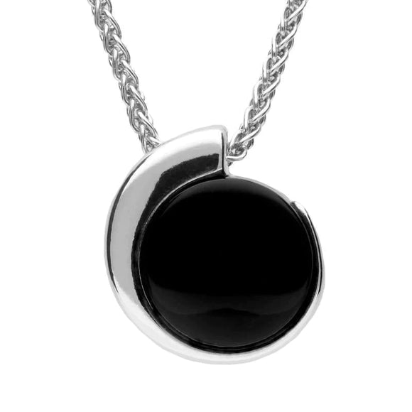 Silver Whitby Jet Round Part Swirl Necklace P2351