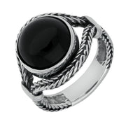 Silver Whitby Jet Round Split Shank Foxtail Ring R857