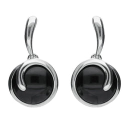 Sterling Silver Whitby Jet Round Swirl Drop Earrings E2131