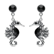 Silver Whitby Jet Seahorse Drop Earrings E1780