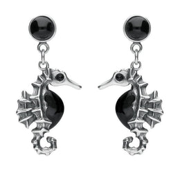 Silver Whitby Jet Seahorse Drop Earrings E1780