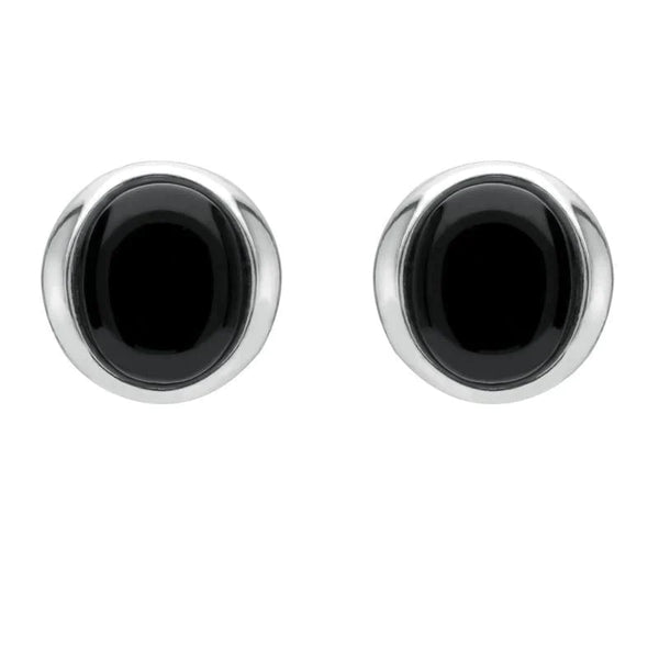 Silver Whitby Jet Small Oval Wave Stud Earrings E1792