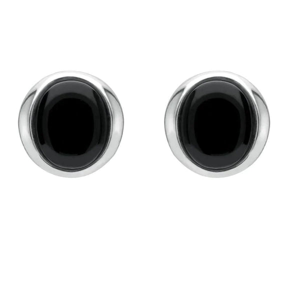 Silver Whitby Jet Small Oval Wave Stud Earrings E1792