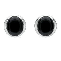 Silver Whitby Jet Small Oval Wave Stud Earrings E1792