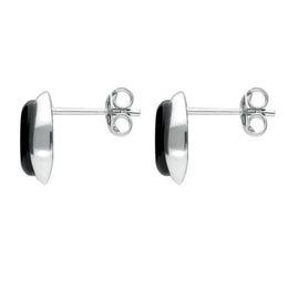 Silver Whitby Jet Small Oval Wave Stud Earrings E1792