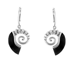 Sterling Silver Whitby Jet Small Shell Drop Earrings E1766
