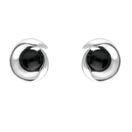 Sterling Silver Whitby Jet Spiral Stud Earrings. E1913.