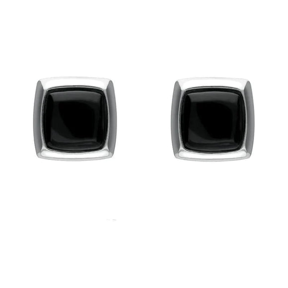 Sterling Silver Whitby Jet Square Edge Stud Earrings. E2129.