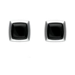 Sterling Silver Whitby Jet Square Edge Stud Earrings. E2129.