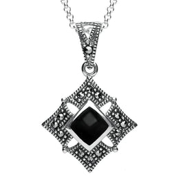 Silver Whitby Jet Square Marcasite Necklace P2341